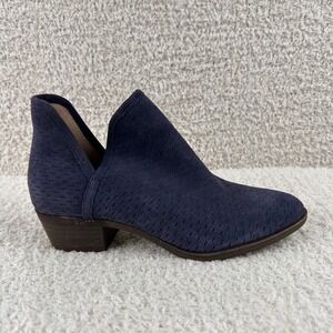 Lucky Brand Boots Womens 6M Blue Ankle Oil Suede Baley Perforated Slip On Casual